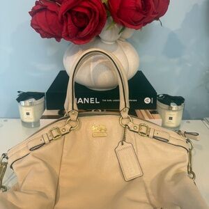 Coach Cream Madison Leather Lindsey Satchel Shoulder Bag with Gold Accents